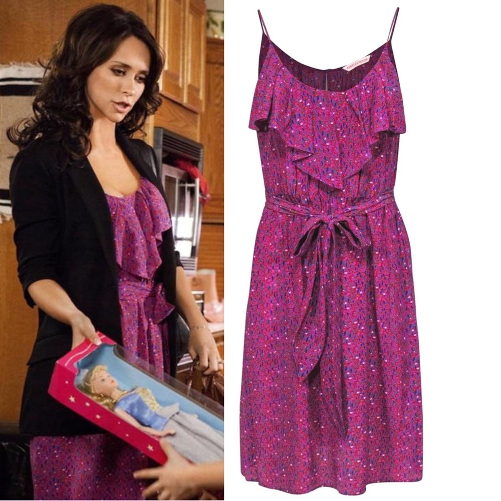 Rebecca Taylor Floral 100% Silk Ruffle Mini Dress, Size 10 Purple Y2K Worn on TV